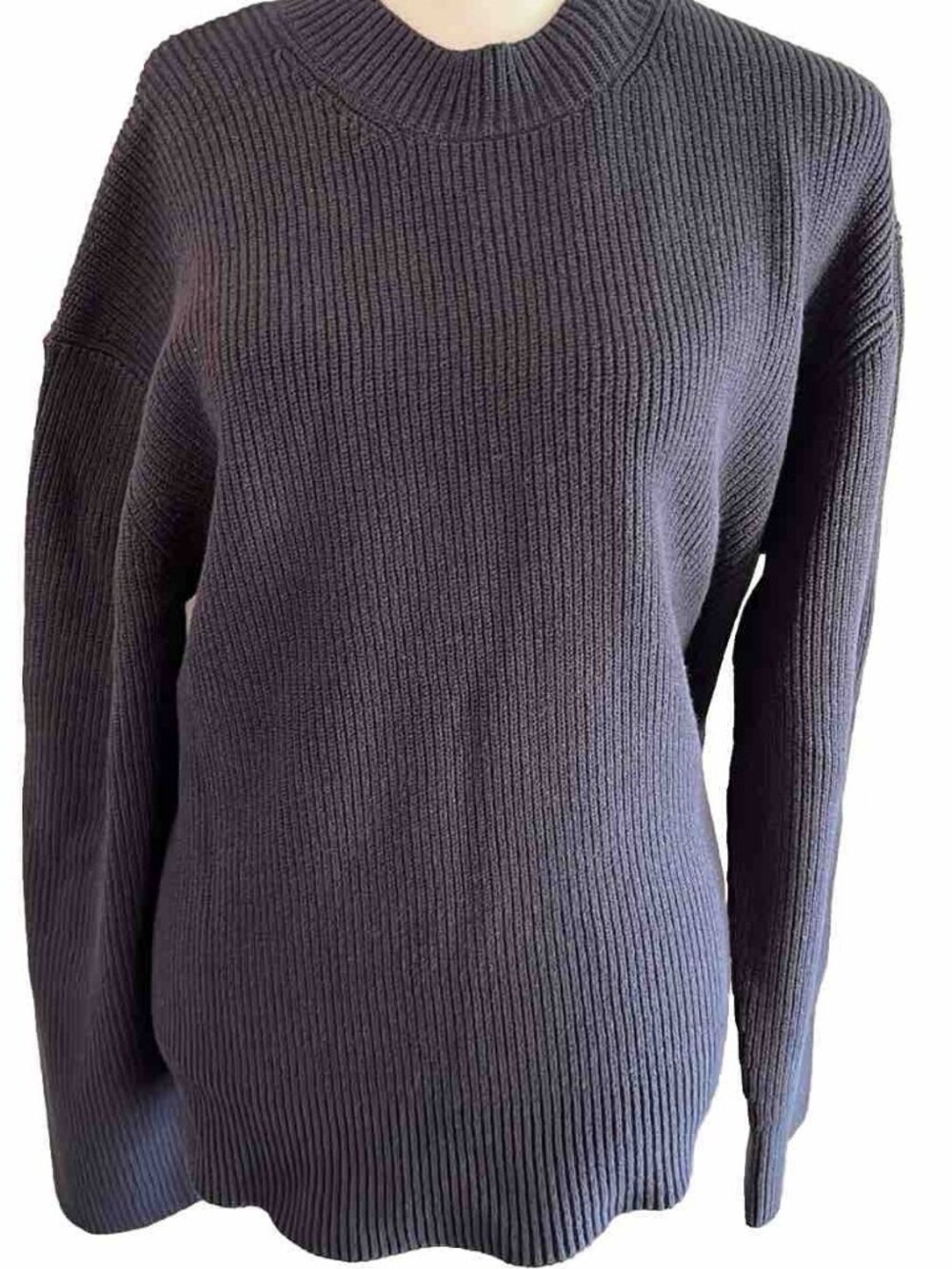 VINCE Women’s Wool Blend Mock Funnel Neck Boxy Sweater Size Large Navy Blue